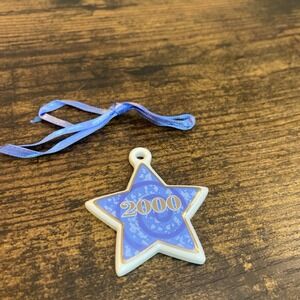 LONGABERGER 2000 Ceramic Basket Tie On NIB Blue Star Y2K Millennium Century Cele